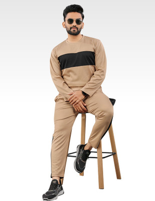 LINSOR FASHION Men Colorblock Beige Night Suit Set