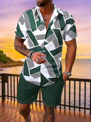 Varni Creation Men Printed Green Top & Shorts Set