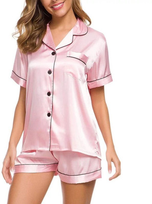 Vd hub Women Solid Pink Night Suit Set