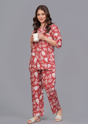 MAHRUCHI TEXTILE Women Printed Pink Top & Pyjama Set