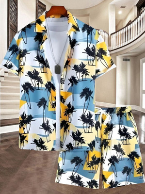 cottonkurtis Men Printed Yellow Top & Shorts Set