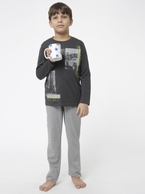 SWEET DREAMS Boys Printed Grey Top & Pyjama Set