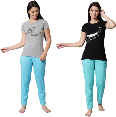 Fit N Fame Women Printed Multicolor Top & Pyjama Set