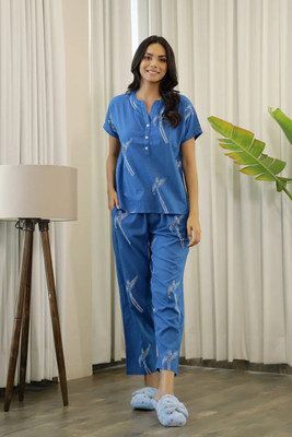 Punky Women Printed Blue Top & Pyjama Set