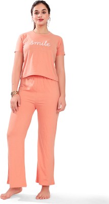 Feeling Women Printed Orange Top & Pyjama Set