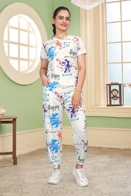 parasFASHION Women Solid White Top & Pyjama Set