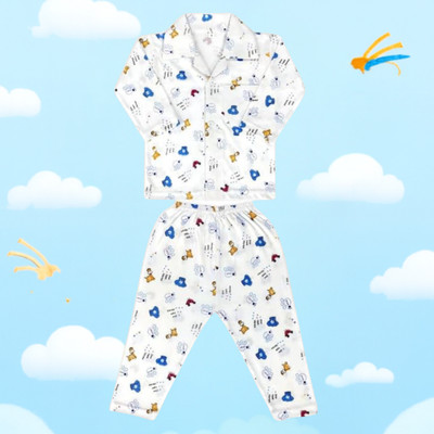 Sarvatapana Baby Boys & Baby Girls Printed White, Blue Night Suit Set