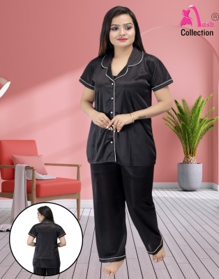 Ansh Collection Women Solid Black Night Suit Set