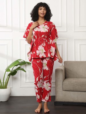 Banno's Swagger Women Printed Red Top & Pyjama Set