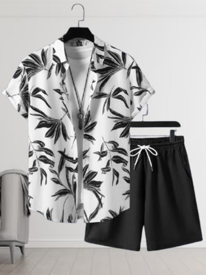 Varni Creation Men Printed Black, White Top & Shorts Set