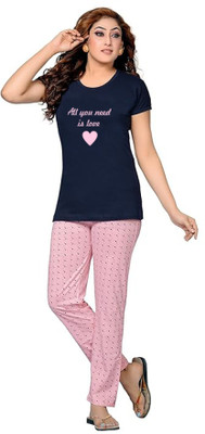 HouseOfCommon Girls Casual T-shirt Pyjama(NAVY)