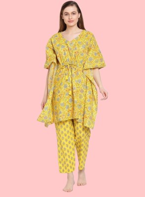 Aartej Women Printed Yellow Night Suit Set