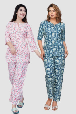 Abbas Fashion Women Printed Multicolor Night Suit Set