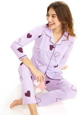 LOTIK Women Printed Purple Night Suit Set