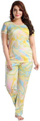 Qunity Women Printed Yellow Night Suit Set