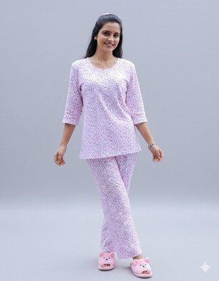 Mizan Trendz Women Floral Print White, Pink Top & Pyjama Set