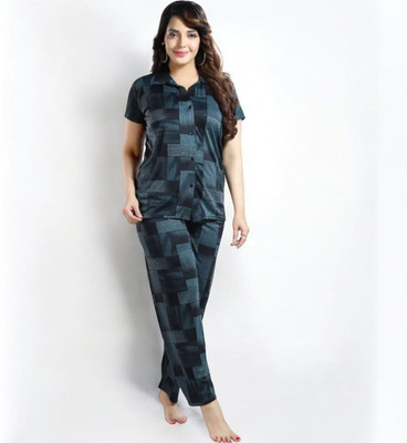 Sleepify Women Abstract, Printed Green Night Suit Set