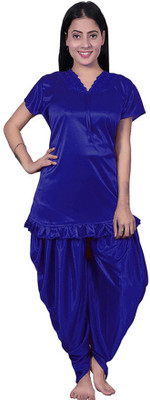 mysie Women Solid Blue Night Suit Set