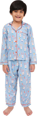 Biglilpeople Boys & Girls Printed Blue Shirt & Pyjama set