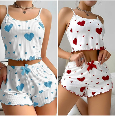 DAZZLE Women Printed, Self Design Multicolor Top & Shorts Set