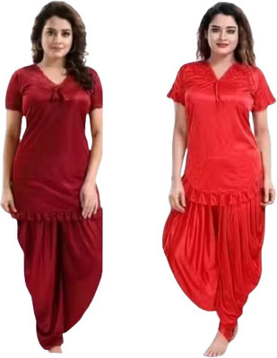 DIVYASTRI FASHION Women Solid Maroon, Red Night Suit Set