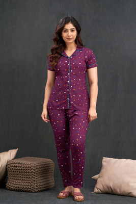 DreamBe Women Printed Purple Night Suit Set