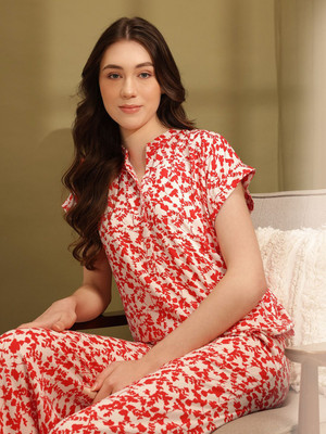 ETC Women Printed White Night Suit Set