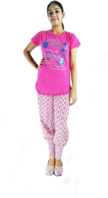 Garima Fashion Women Printed Pink, White Top & Pyjama Set