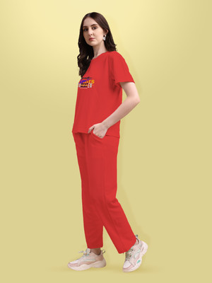 BEYOGINI Women Solid Red Top & Pyjama Set