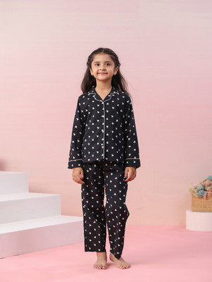 Sanskrutihomes Girls Solid Black Night Suit Set