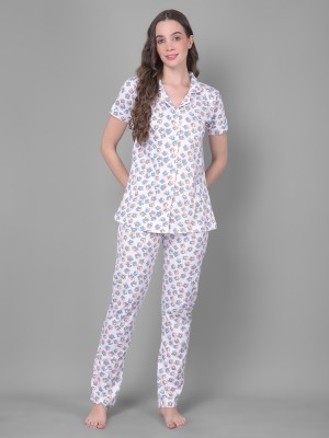 Dollar Missy Women Printed White Shirt & Pyjama set