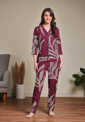 SYLUNE Women Printed Dark Blue Night Suit Set