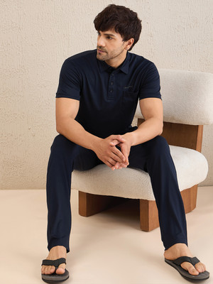 SWEET DREAMS Men Solid Dark Blue Top & Pyjama Set