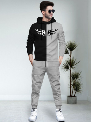 BLIVE Men Printed Black, Grey Night Suit Set