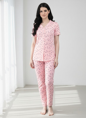 Dollar Missy Women Graphic Print, Solid Pink Night Suit Set