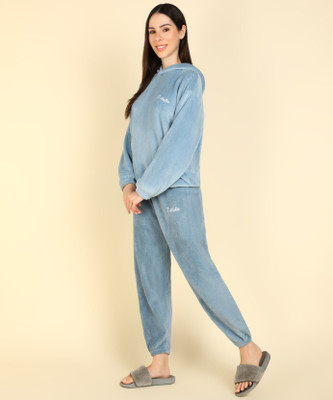 BLUELOCK Women Solid Blue, Blue Night Suit Set