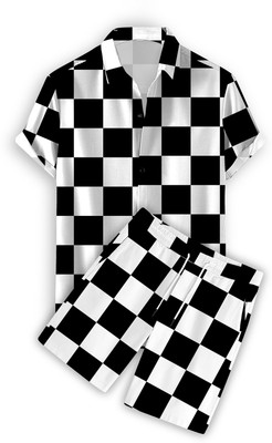 TANISHA FASHION Men Printed White, Black Night Suit Set