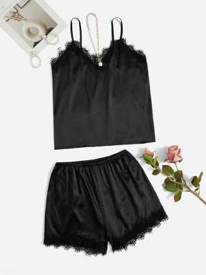 MARDIA Women Solid Black Top & Shorts Set