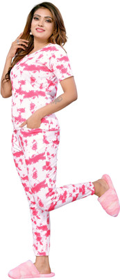 HouseOfCommon Women Printed Pink Night Suit Set