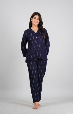 Etzin Women Printed Blue Night Suit Set