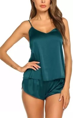 NIGHTGIRL Women Solid Green Top & Shorts Set