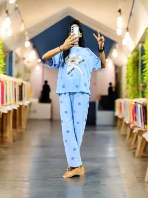 BLUELOCK Women Printed Blue Night Suit Set