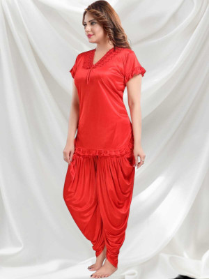 HouseOfCommon Women Solid Red Night Suit Set