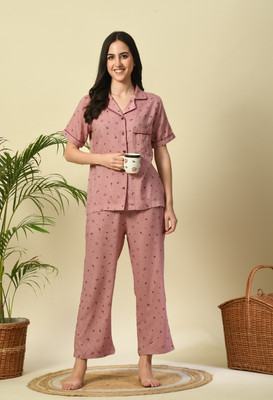 DreamBe Women Printed Pink Night Suit Set
