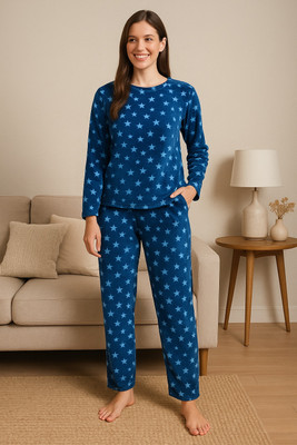 Camey Women Printed Blue Top & Pyjama Set