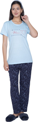 AWIBE Women Printed Blue Night Suit Set