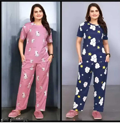 Trade Zone Women Printed Blue Night Suit Set