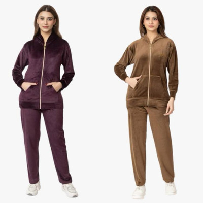 US Trendz Women Solid Purple, Brown Night Suit Set