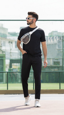 CHKOKKO Men Solid Black Top & Pyjama Set