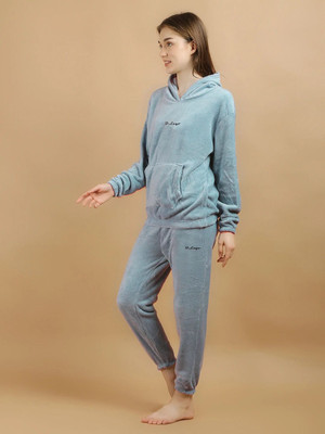 PKF Women Solid Blue Night Suit Set